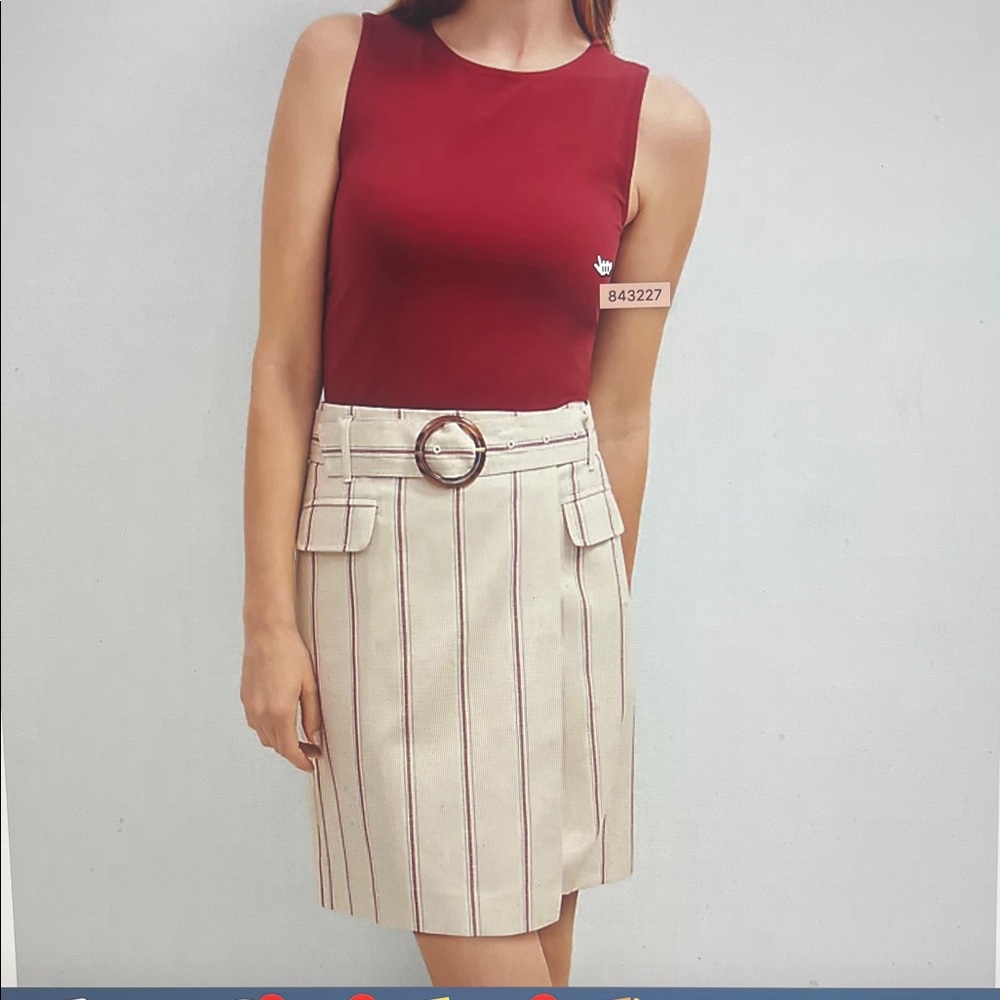 Ann Taylor striped Cream and Red Mini wrap Skirt new with tag
